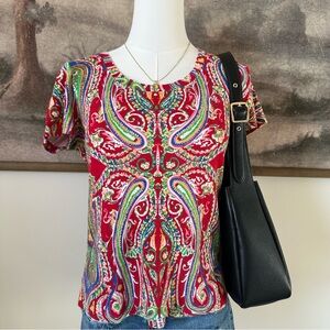 Lauren Ralph Lauren Red Paisley Short Sleeve Top